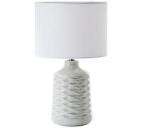 Lámpara de mesa de cerámica gris brillante con pantalla de tela blanca ILYSA | Lámpara de mesa decorativa con interruptor en el cable | 42 cm de altura y 25 cm de diámetro | Casquillo E14, máximo 40 W