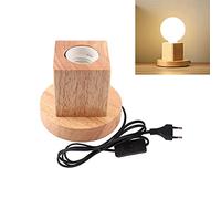 Lámpara de mesa de madera, casquillo E27, cable de 1.5m con interruptor, hasta 60W, lámpara decorativa retro industrial Edison, para salón, dormitorio y oficina, estudio,cafetería, bar(A)