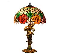 Lámpara de Mesa de vidrieras Estilo Tiffany Rosa Elegante de 16 Pulgadas con Base de Belleza de aleación, iluminación artística para cabecera de Dormitorio, E27 (Bombillas no Incluidas)