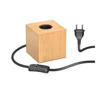 ledscom.de Lámpara de mesa HITO, interruptor, madera auténtica (árbol de caucho), cuadrada, marrón claro, 1x E27 máx. 60W