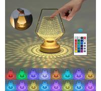 Lámpara de mesa LED Aigostar con cristal, 16 colores, 4 modos, diseño de rosa y diamante, ideal para mesita de noche, con control táctil y mando a distancia, carga USB, regulable, cambio de color, luz