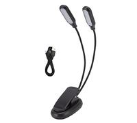 Lámpara de mesa LED Clip Libro Luz Escritorio de lectura Música Doble cabeza USB recargable para dormitorio Piano Score negro