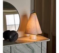 Lámpara de mesa LED Gubi Hornbæk, beige/amarillo, lona