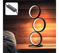 Lámpara de mesa LED lámpara de noche moderna regulable lámpara de escritorio negra en forma de anillo lámpara de noche decorativa de 12W con cable de 2.9M para dormitorio sala de estar sala de trabajo