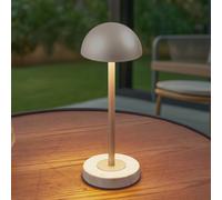 Lámpara de mesa LED recargable Lindby Pippin, dorada/travertino, IP44