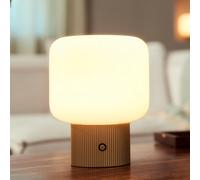 lámpara de mesa LED recargable Lucande Katrin Palme, beige, cristal