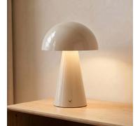 Lámpara de mesa Lindby LED recargable Nevijo, beige, Ø20cm, USB, atenuador