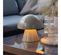 Lámpara de mesa Lindby LED recargable Nevijo, gris, Ø18cm, USB, atenuador