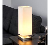 Lámpara de mesa Lindby Martje, altura 35 cm, blanca, textil, metal