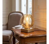 Lámpara de mesa moderna dorada ámbar metal vidrio esfera antideslumbrante interruptor de cable salón oficina H:17,5 cm E14 lámpara de noche dormitorio con interruptor
