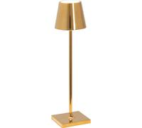 Zafferano, Lámpara Poldina Micro con Acabado en Oro Brillante, Lámpara de Mesa Recargable e Inalámbrica con Control Táctil, Adecuada como Lámpara de Interior, Atenuador, 2200-3000 K, Altura 27,5 cm