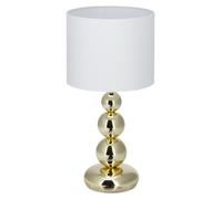 Lámpara de mesa Relaxdays, color dorado, pantalla redonda, diseño original, casquillo E27, lámpara de noche, altura x diámetro: 50 x 25 cm, blanco/dorado