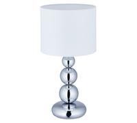 Relaxdays Lámpara Mesa con Esferas, Luz Mesita Noche, Pantalla Tela, 50x25cm, E27, Salón, Dormitorio, Plateada y Blanca