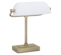 Lámpara de mesa Relaxdays con pantalla de cristal blanco, color blanco y dorado