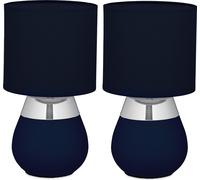 Lámpara de mesa Relaxdays con pantalla de tela, juego de 2 unidades, color azul oscuro y plateado
