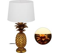 Relaxdays Lámpara de mesa con forma de piña dorada blanco,oro