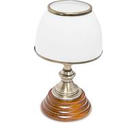 Lámpara de mesa Relaxdays, estilo Jugendstil, con base de madera y pantalla de vidrio blanca, acabado en imitación latón. Modelo: 10018911