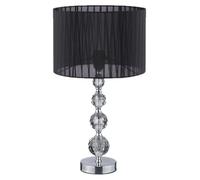 Relaxdays Lámpara Mesa Cristal, Luz Sobremesa Salón, 54 x 29,5 cm, Portalámparas E27, con Pantalla Tela, Metal, Negra