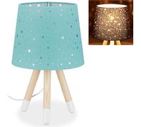 Lámpara de mesa Relaxdays para habitación infantil, lámpara de noche con motivos de estrellas, apta para niños y niñas, casquillo E14, pantalla redonda de tela, 40 cm de altura, color verde menta