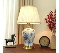 LáMpara De Mesa Retro De CeráMica, LáMparas De Mesa Modernas, LáMpara De Escritorio Azul De Tela Para Leer Libros, LáMpara De Noche E27 De Estilo Moderno Para Dormitorio, SalóN Y Oficina(C 01).
