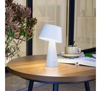 Lámpara de mesa solar LED Lirinor de Lindby, blanca, de plástico, Ø 13 cm