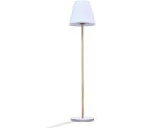 Lámpara de mesa solar, LED recargable, LUMISKY STANDY MINI WOOD SOLAR, 25 cm de altura, luz blanca cálida y regulable, base de bambú
