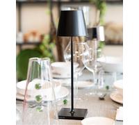 Zafferano, Poldina Pro, Lámpara de Mesa Recargable e Inalámbrica con Control Táctil, También Adecuada como Lámpara de Exterior, Atenuador, 2200-3000 K, Altura 38 cm, Color Negro