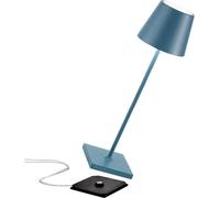 Zafferano, Poldina Pro, Lámpara de Mesa Recargable e Inalámbrica con Control Táctil, También Adecuada como Lámpara de Exterior, Atenuador, 2200-3000 K, Altura 38 cm, Color Azul Avio