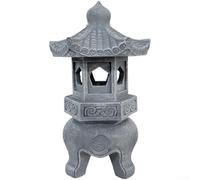 Lámpara de pagoda alimentada por energía solar, efecto de piedra de resina, luz de jardín zen con IP44 impermeable, decoración automática al aire libre del anochecer al amanecer para patio, césped (C)