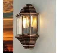 Lámpara de pared de exterior rústica, oro antiguo, lámpara de exterior marítima, luz de barco, IP44, E27, 2 llamas, H:38 cm, nostálgica, patio, puerta de entrada, lámpara de sótano antigua
