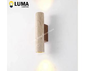 Lámpara de pared de travertino amarillo estilo Wabi Sabi, aplique de piedra y madera Vintage para dormitorio, mesita de noche, sala de estar, escalera, decoración del hogar Cold White 6000K