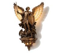 Lámpara de pared del Arcángel Miguel - Aplique de resina de 20 cm, luz gótica de ángel, decoración LED medieval para dormitorio, sala de estar y pasillo. Un regalo ideal para los amantes (Archangel)