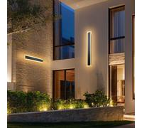 Lámpara de pared exterior, 600 mm, aplique moderno de larga tira para exteriores, luz cálida de 3000K, resistente al agua (IP65), anticorrosión, ideal para patios, fachadas, porches y garajes