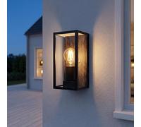 Lámpara de pared exterior vintage negro efecto madera aluminio E27 IP44 resistente a la intemperie An:11,5 cm entrada terraza fachada luminaria externa balcón farola jardín muro