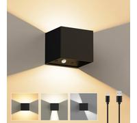 Lampara de Pared Interior Recargable con Detector de Movimiento, Negro | Ángulo de Haz Ajustable, Luz Ajustable Táctil, Batería Aplique de Pared Sin Cable, Magnetica Lámpara para Dormitorio Pasillo