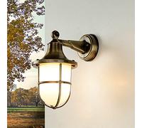 Lámpara de pared para exterior cristal de latón auténtico en latón antiguo IP64 puerta de entrada jardín D: 22 cm farol E27 lámpara de pared marítima rústica para exteriores
