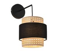 lux.pro Aplique Southampton para Escaleras Sala Lámpara de Pared para Pasillos Hoteles Decorativa Pantalla de Ratán 1x E14 40W Metal Plástico 36 x 30 x 18 cm - Negro y Beige
