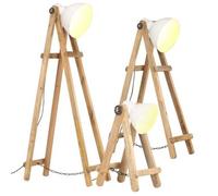 Lámpara De Pie 3 Piezas Madera Maciza De Mango Blanco E27 Vidaxl