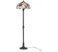 Lámpara de pie con pantalla de cristal, diseño de flores y mariposas, 2 bombillas E27, 20W, modelo BUTTERFLY K-F161386, marca Kaja