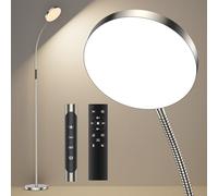 Lámpara de Pie LED NOVA Moderna | Regulable con Mando a Distancia | 4 Temperaturas de Color & Brillos | Temporizador 30 Min y 1 Hora | Lámpara de Bastón 18W Plateada para Dormitorio, Salón, Oficina