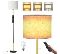Lámpara de Pie LED Regulable - 12W Lampara de Pie con Mando & Bombilla E27, Cordón de Encendido, Luz para Leer para Salón, 3 Temperaturas de Color, Dormitorio, Oficina - Oro Negro