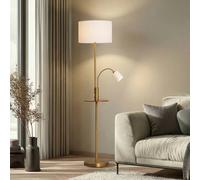 Lindby Lámpara de pie Aovan con estación carga USB (Moderno) en Bronce hecho Metal e.o. para Salón & Comedor (1 llama, E27) lámpara textil
