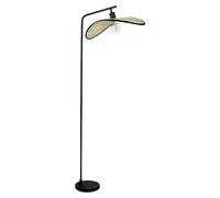Eglo Lámpara de pie Marywell, iluminación de suelo estilo boho, luz | para salón con pantalla de bambú, foco de metal negro y madera marrón, con interruptor de pie, casquillo E27