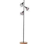 Lámpara de pie moderna AVIA, diseño brillante. Lámpara de pie con base de madera e interruptor de pie integrado. 3 enchufes E14, máximo 42W. Metal/madera