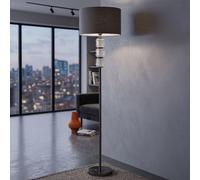 Lámpara de pie moderna Bright One: base de vidrio blanca y pantalla de terciopelo gris, 163 cm. Lámpara de pie elegante e iluminada