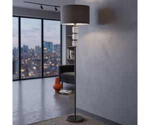Lámpara de pie moderna Bright One: base de vidrio blanca y pantalla de terciopelo gris, 163 cm. Lámpara de pie elegante e iluminada