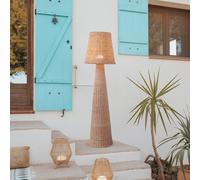 lámpara de pie recargable LED Newgarden Lola, color madera, ratán, IP54