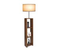lux.pro Lámpara de Pie Iluminación de Salón con Estantería de 3 Niveles 1xE27 20 W Metal MDF Tela 21 x Ø 38 cm Altura 150 cm Beige/Efecto Madera