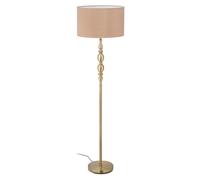 Relaxdays Lámpara de Pie para Salón, E27, con Cable, Pantalla Tela Ø 43 cm, Estilo Retro, 155 cm Alto, Dorado y Beige