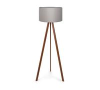 Lámpara de pie trípode newport 1xe27 20 w mdf pvc 21 x ø 38 cm - gris / efecto madera [lux.pro]